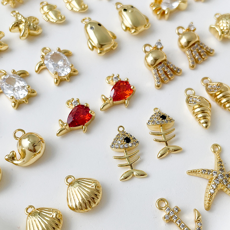 Wholesale 14k gold plated Mini Jellyfish Turtle Crab Octopus dolphin Whale Marine Life Charms