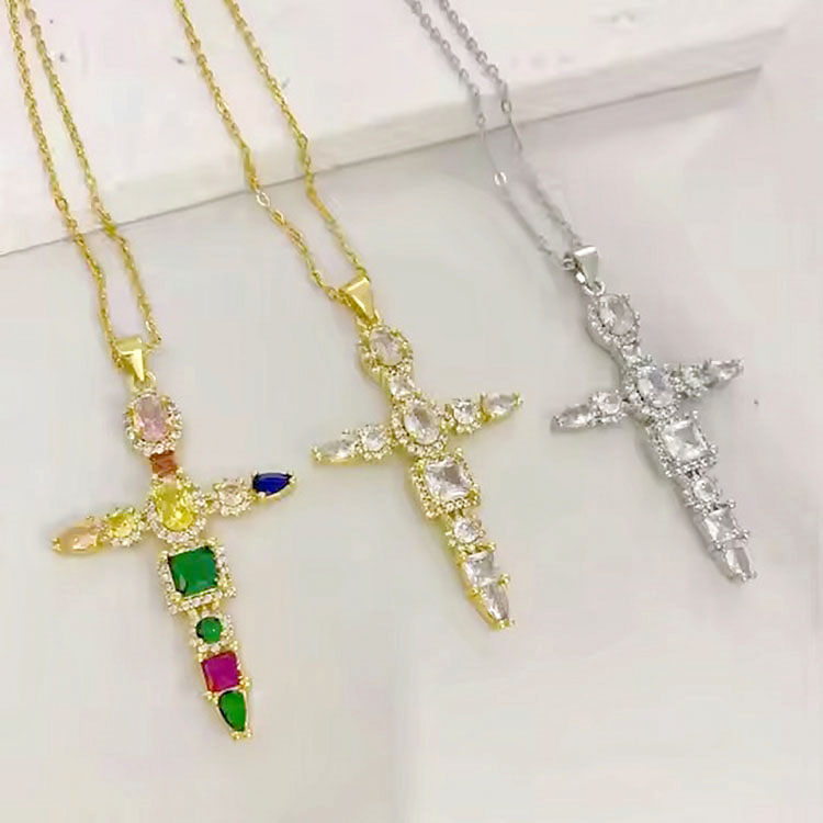 Stainless Steel Chain Christian Necklace with Vintage-Inspired Gold Plated Cross